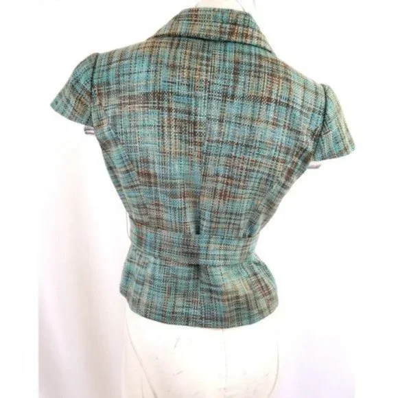 The Limited Cropped Plaid Blazer in Blue and Brown - Picture 4 of 6